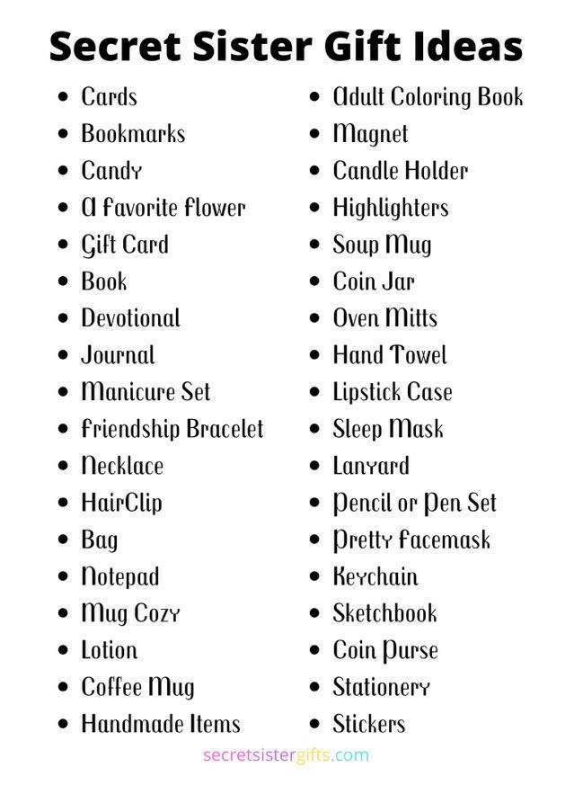 Secret Sister Gift Ideas List - Tips for what to give a secret sister.