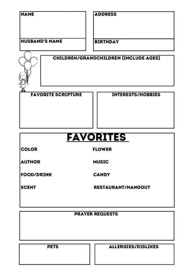Secret Sister Questionnaire - free to print worksheet for your secret sister program.