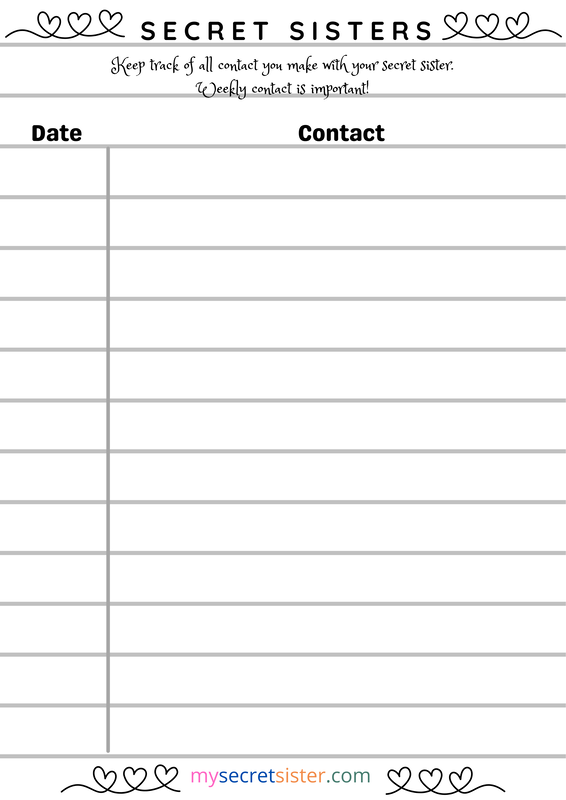 Secret Sister Contact List Record - free printable secret sister form.