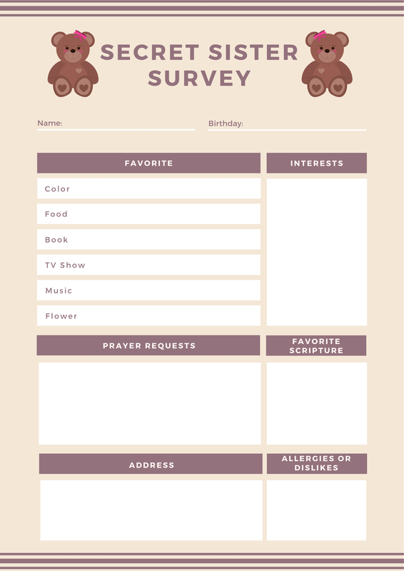 Secret Sister Survey - free printable secret sister form