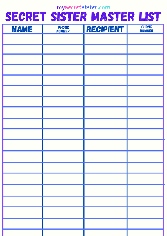 Secret Sister Group Leader Master List Form to Print